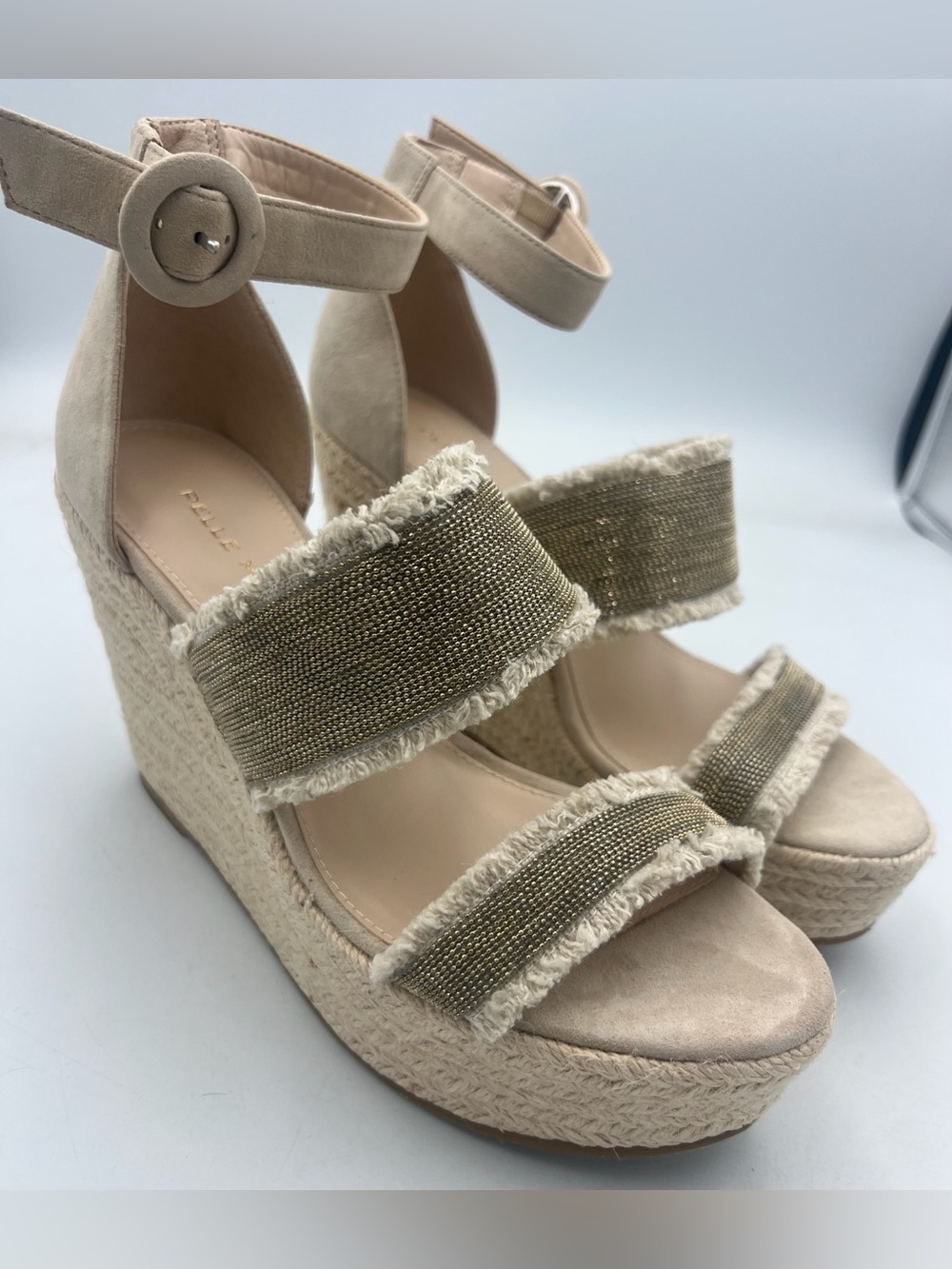 Pelle Moda Espadrille Suede Platform Wedge Sandals Woven Straps Size 8.5M NEW